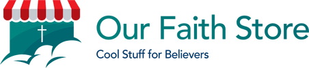 Our Faith Store logo with a cross and inspirational elements